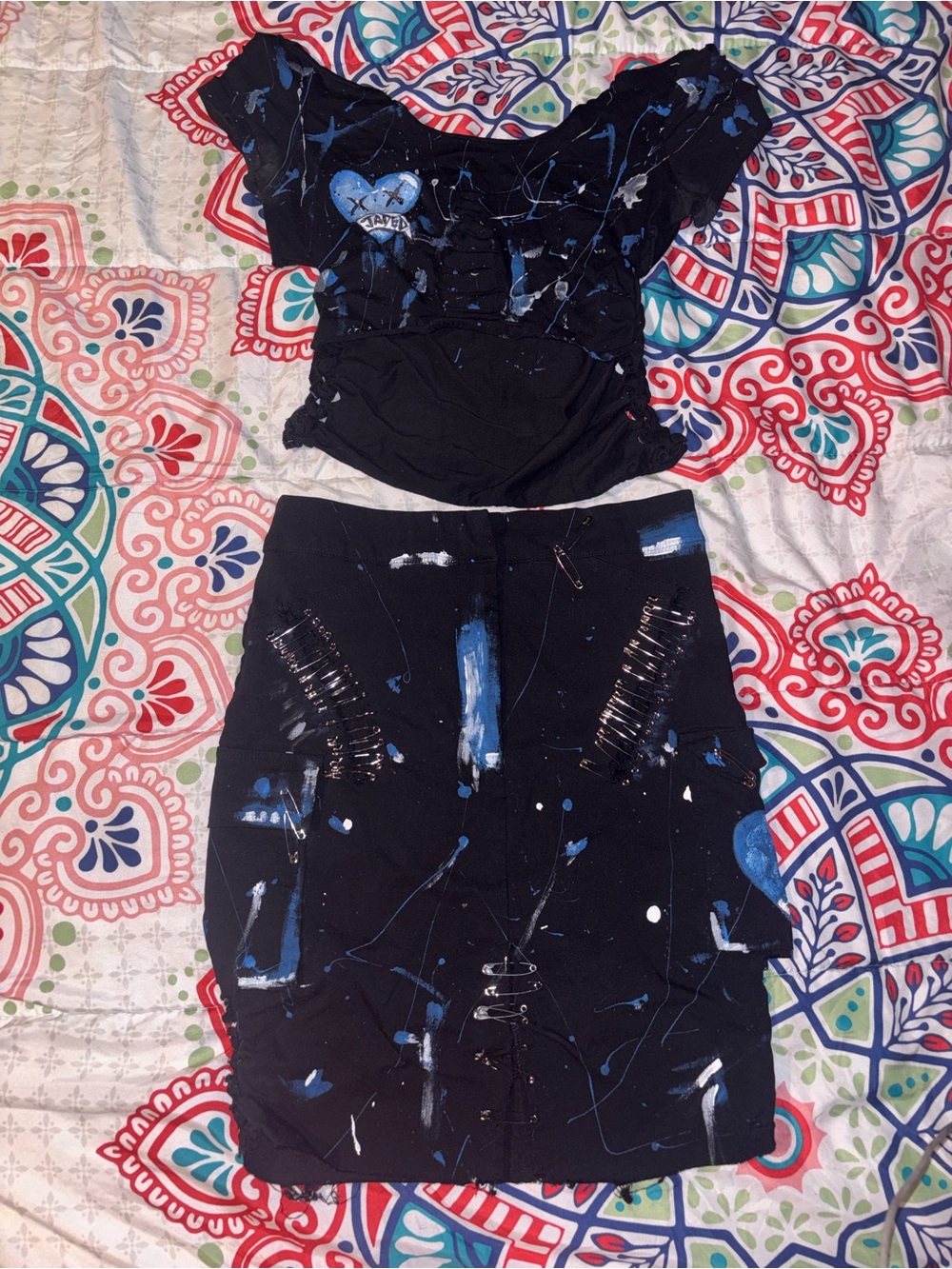 Custom Black Distressed Paint-Splash Mini Skirt - Unbranded